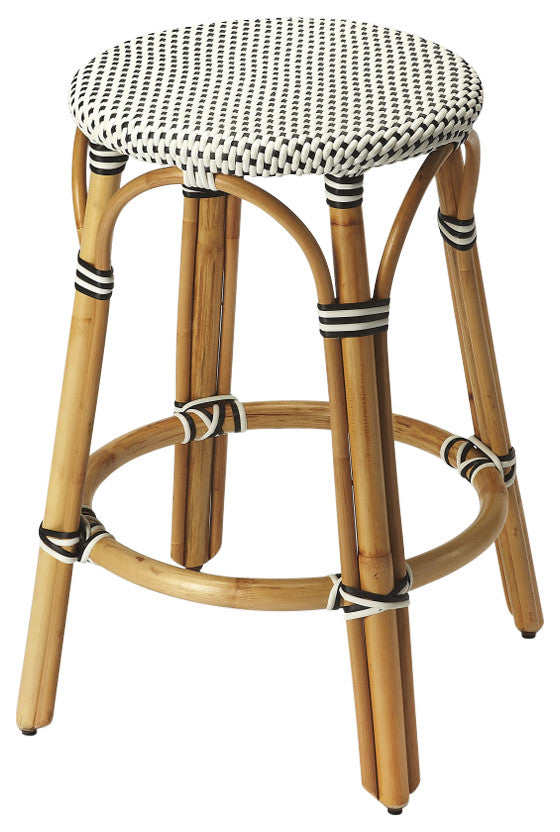 Tobias Black & White Rattan Counter Stool
