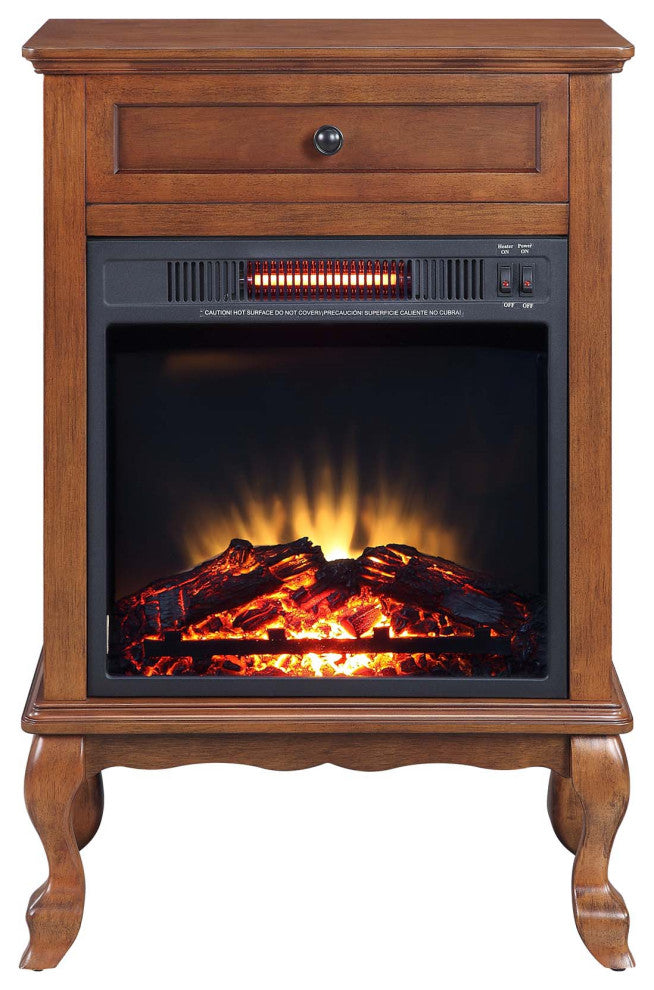 Electric Fireplace Infrared Heater With 1 Drawer, Walnut