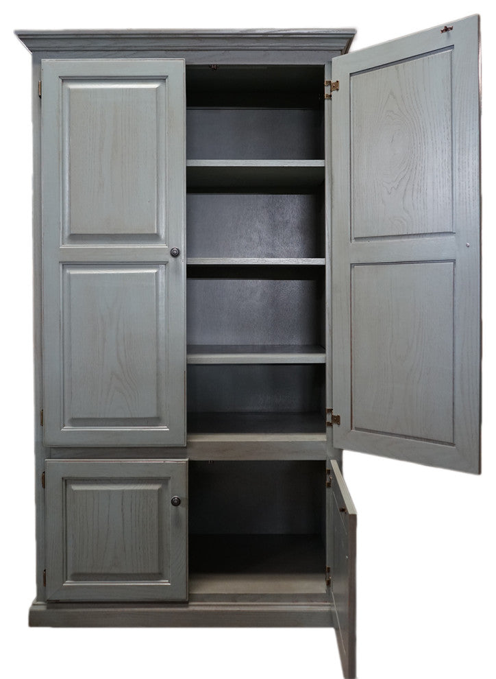 Double Wide Oak Kitchen Pantry, Interesting Aqua Oak
