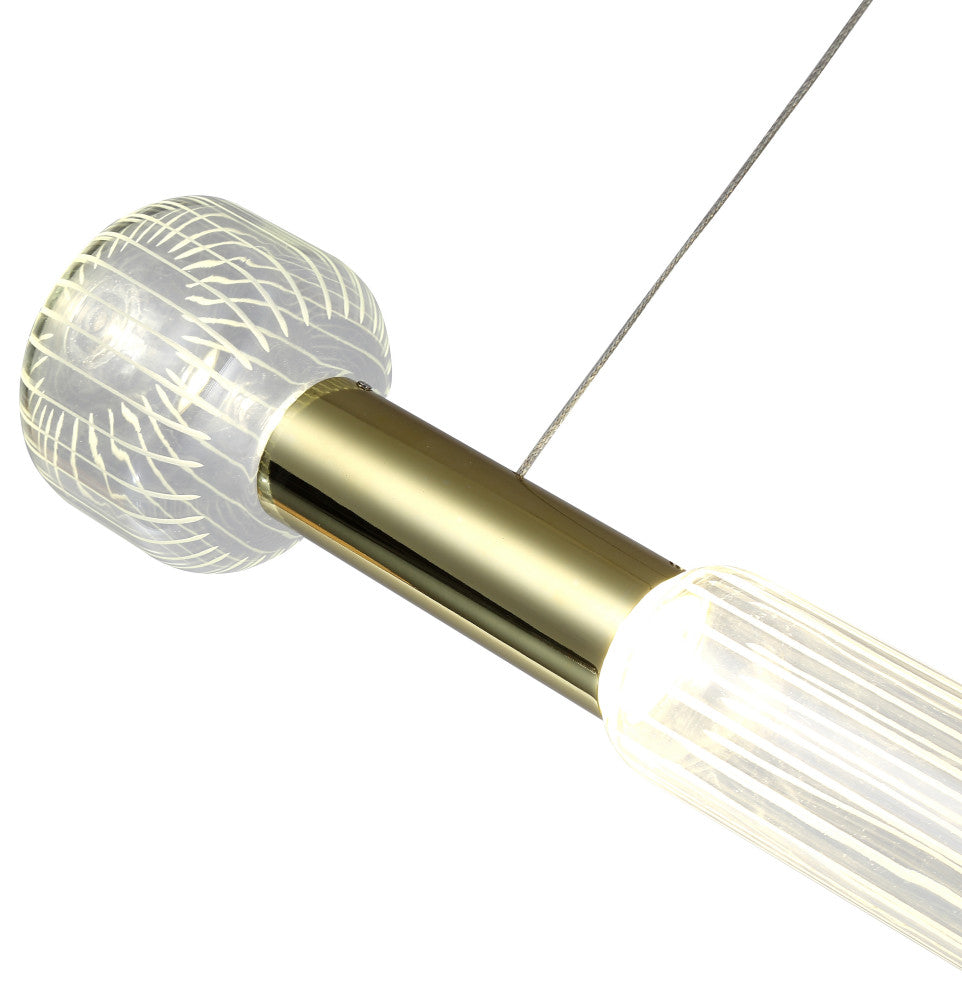 Gold Metal LED Chandelier With Clear Glass Linear