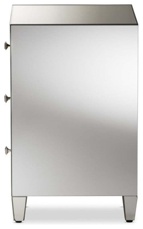 Rosalind HollyWood Regency Glamour Style Mirrored 3-Drawer Nightstand, Set of 2
