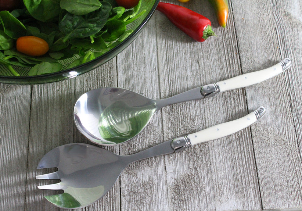 French Home Laguiole Connoisseur Faux Ivory Salad Servers, 2 Piece Set.