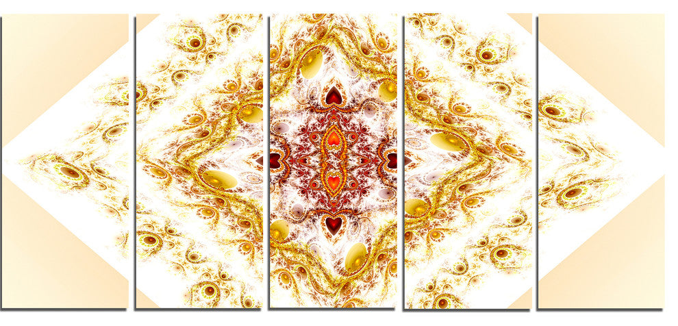 Yellow Rhombus Fractal Design, Abstract Wall Art Canvas, 60"x28", 5 Panels