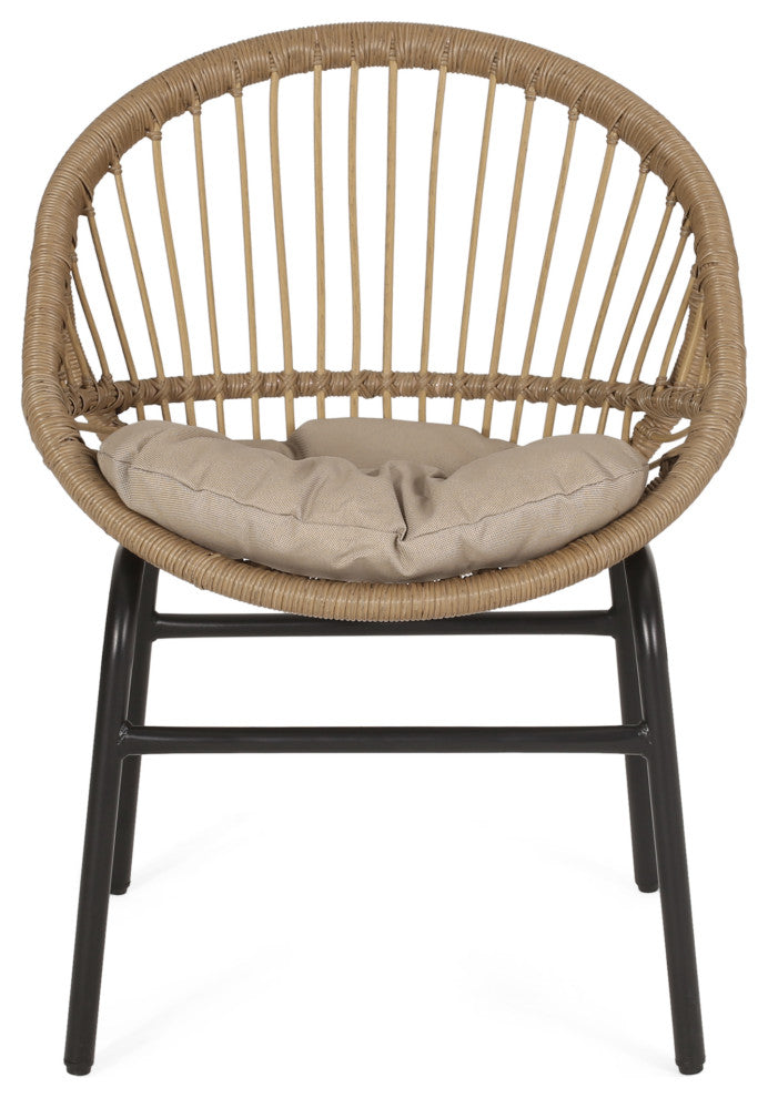 Waldron Outdoor Wicker and Acacia Wood 7 Piece Dining Set With Cushion