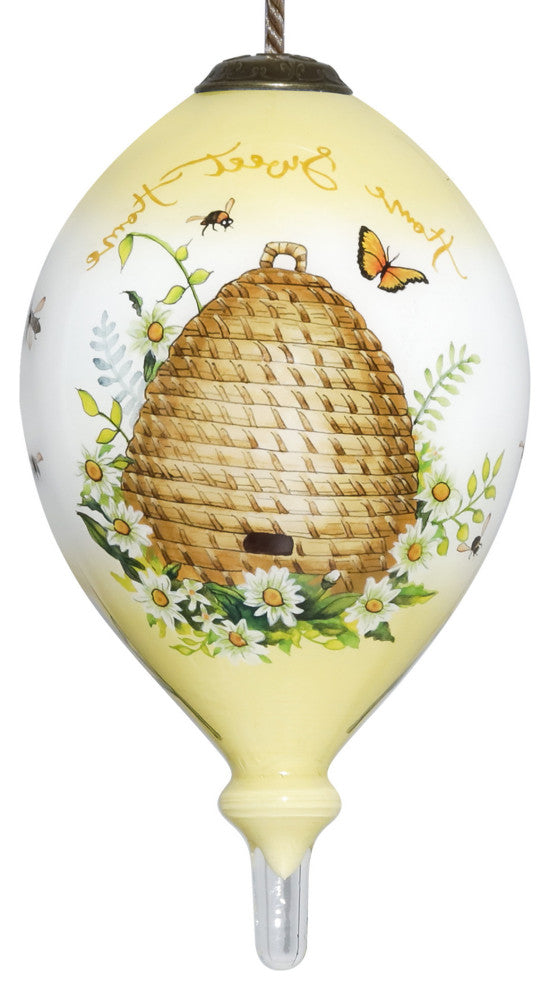 Beehive Home Sweet Home Hand Painted Mouth Blown Glass Ornament