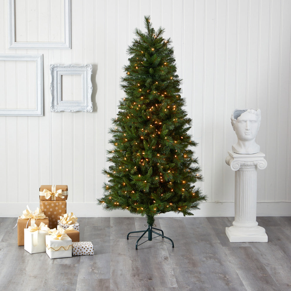 6' Slim West Virginia Mountain Pine Faux Xmas Tree W/Lights & Bendable Branches