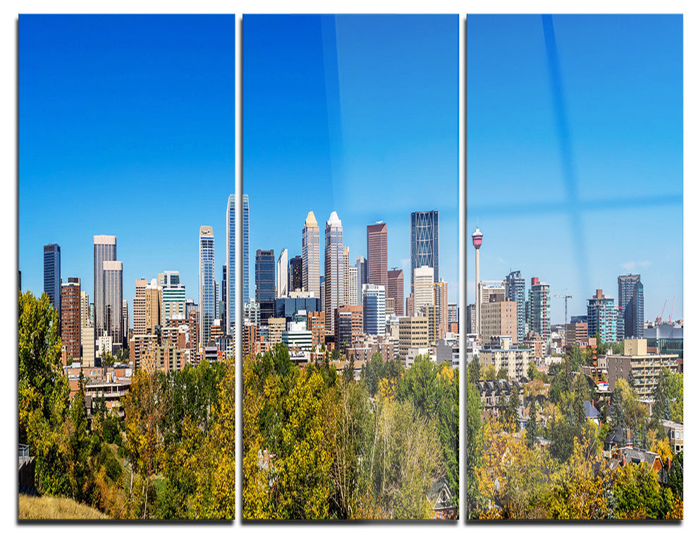 "Calgary Skyline With Blue Sky" Photo Metal Wall Art, 3 Panels, 36"x28"
