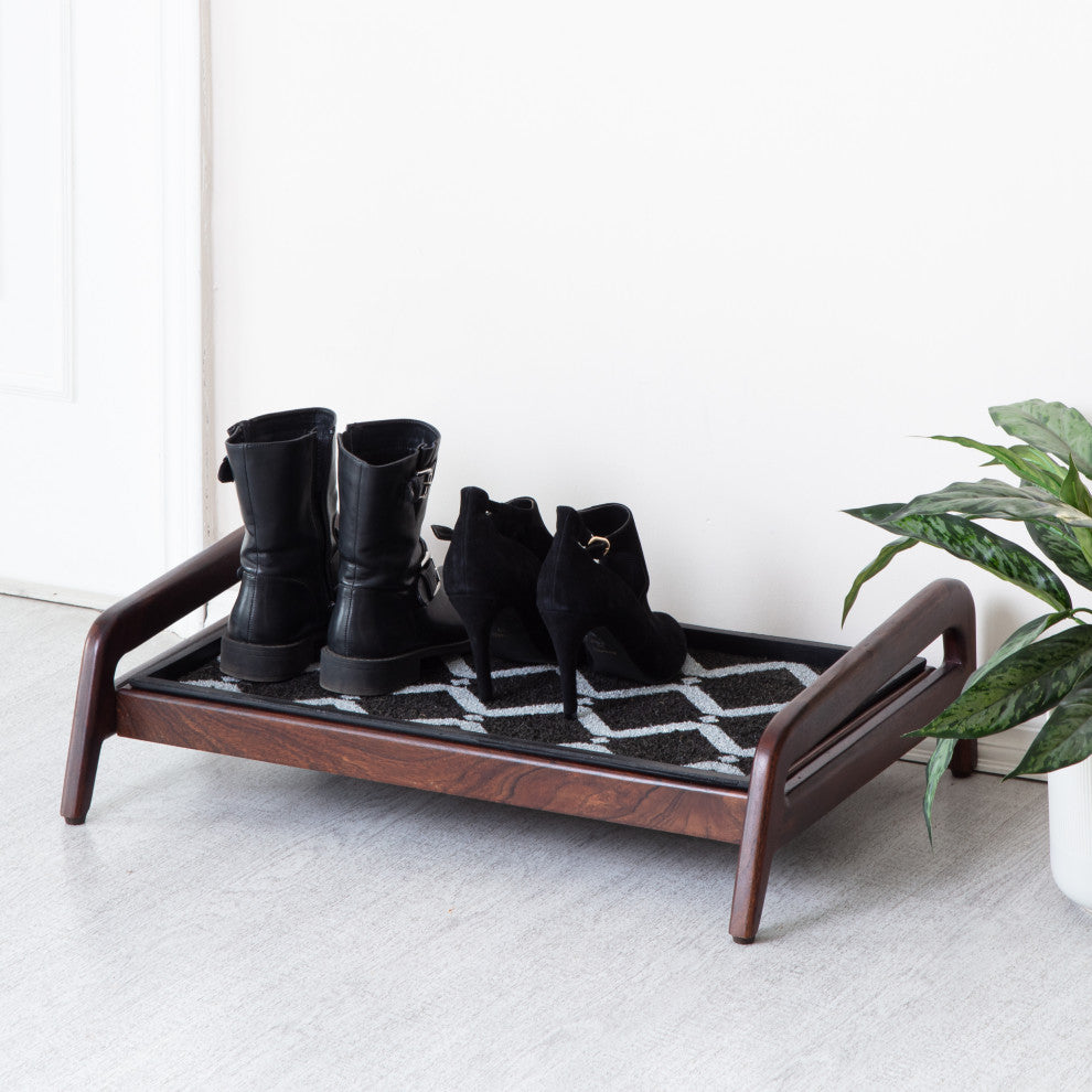 Single-Tier Brown Stand With 2-Pair Rubber Boot Tray San Tropez