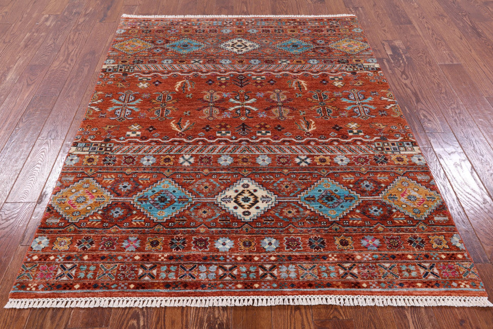 5' 1" X 6' 8" Khorjin Super Kazak Hand Knotted Wool Rug Q10143
