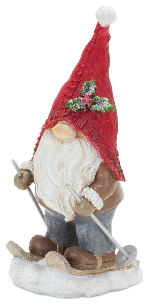 Winter Gnome on Skis Figurine, 2-Piece Set