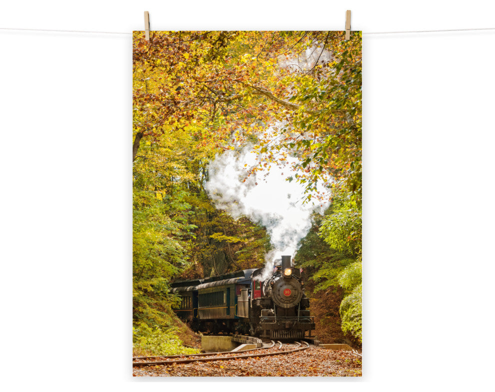 Wall Art Print Steam Train with Autumn Foliage Landscape Photo Unframed, 18" X 24"
