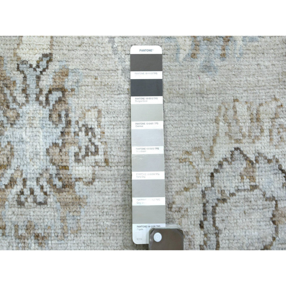 Gray Angora Ushak Natural Dyes Afghan Wool Hand Knotted Runner Rug, 2'10"x13'9"