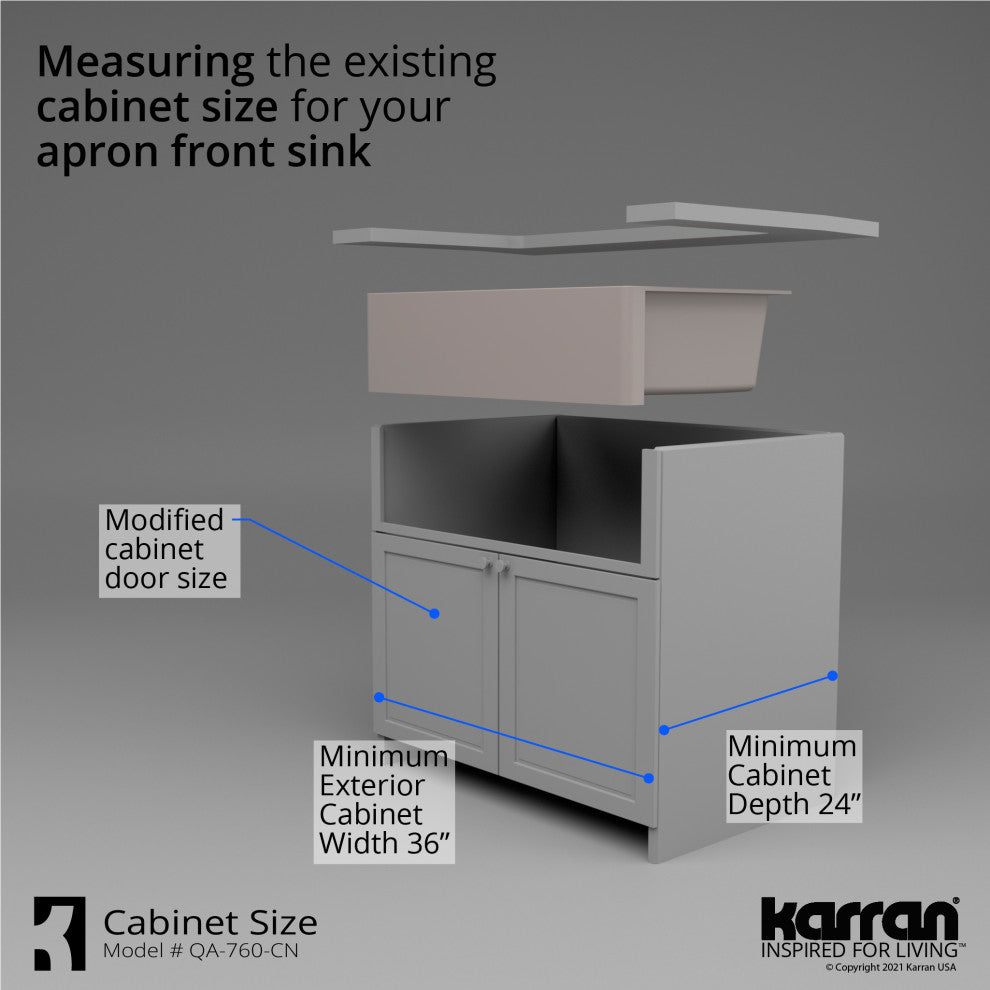 Karran Farmhouse Quartz 34" Double Offset Bowl Sink Kit, Concrete