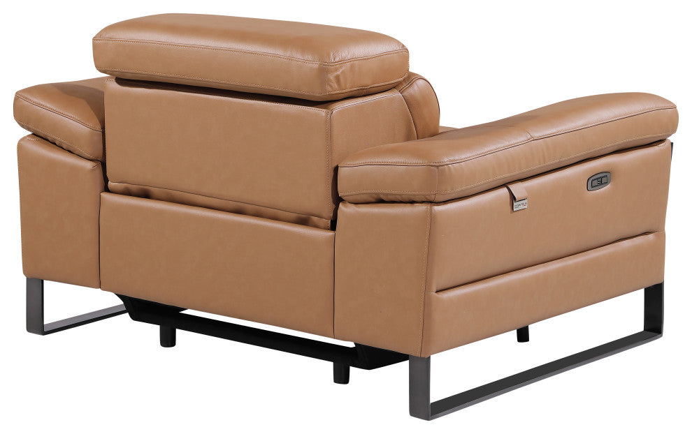 Antonio Italian Leather Power Reclining Arm Chair, Cognac