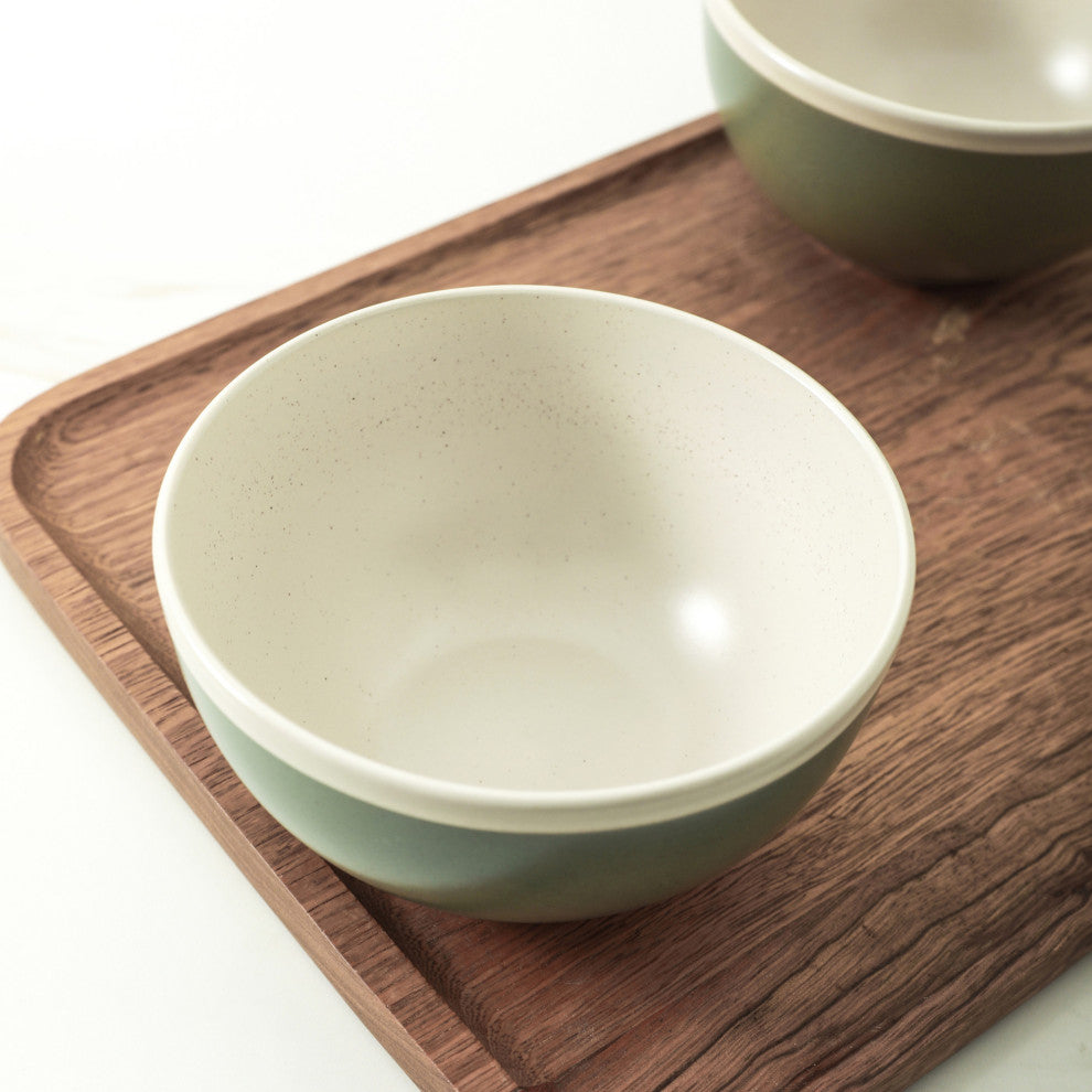 Stone Lain Serenity Stoneware 32 Piece Dinnerware Set, Green and Cream