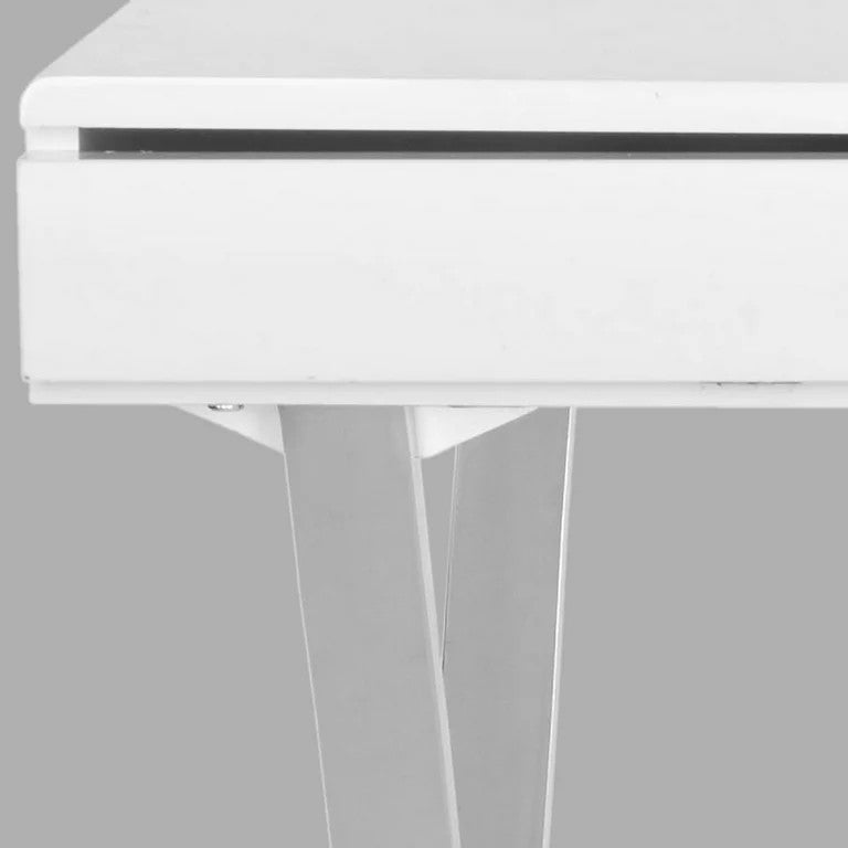 Contemporary Desk, X-Shaped Chrome Legs & Thin Pull Down Compartment, White