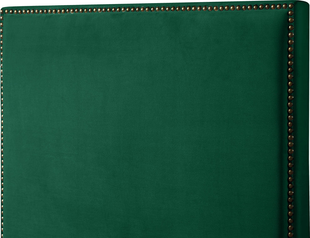 Harlie Velvet Upholstered Bed, Green, Queen