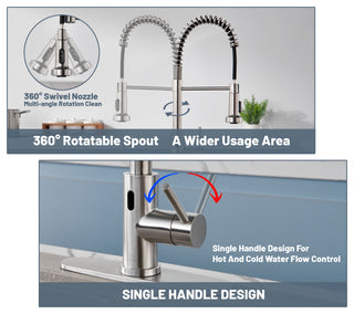 3-Mode Single Handle Pull-Down Sprayer Kitchen Faucet with Touchless Sensor, Brushed Nickel