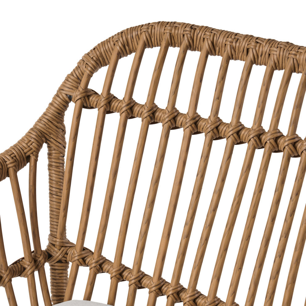 Rodney Outdoor Woven Faux Rattan Chairs With Cushions, Set of 2, Light Brown, Beige