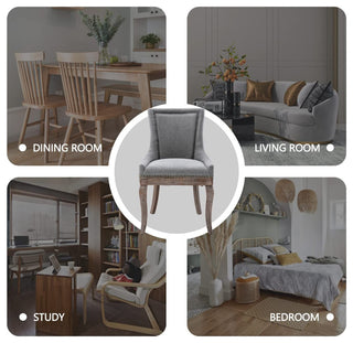 Upholstered Dining Chairs with Solid Wood Legs, Nailhead Trim, Set of 2, Grey