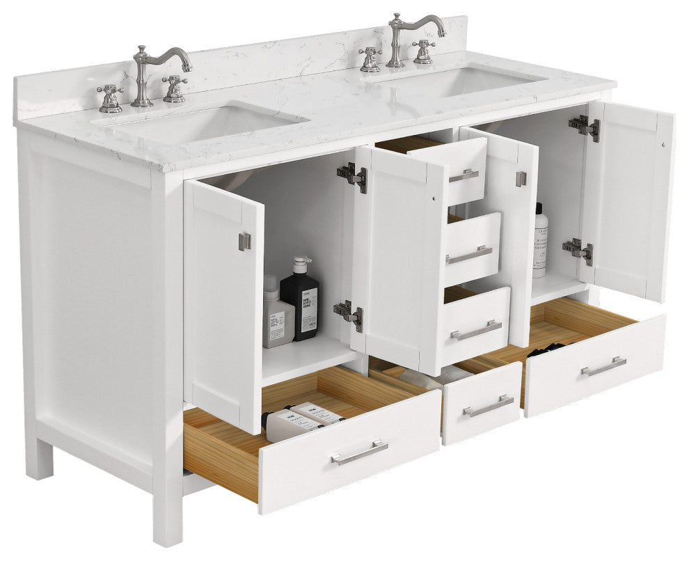 Bathroom Vanity Set, Base:White, 60", Without Mirror