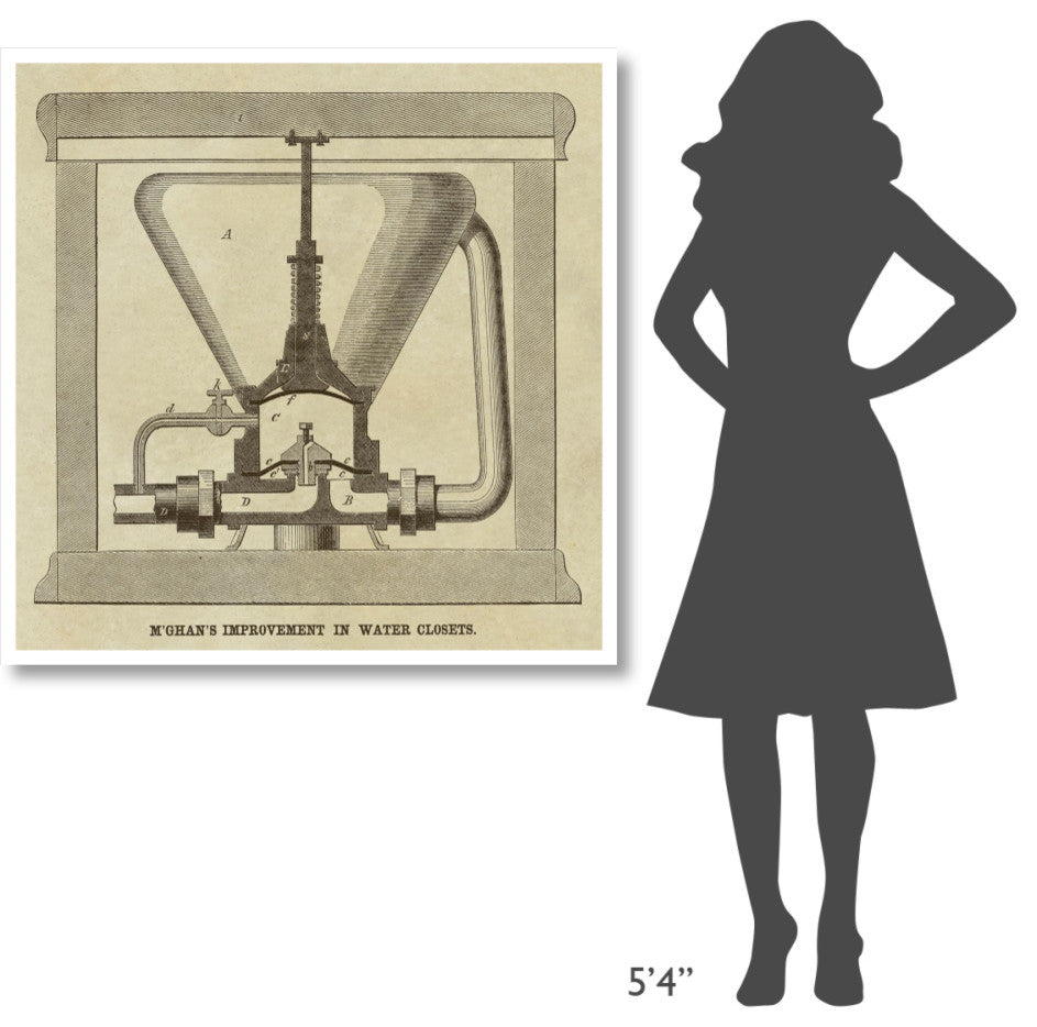 "M'Ghan's Improvement in Water Closets" Paper Print by Inventions, 42"x42"