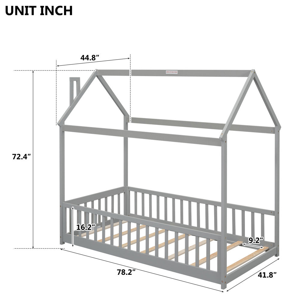 Gewnee Twin House Bed with Guardrails