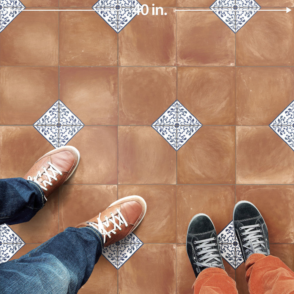 Sentier des Ocres Deco Blue Porcelain Floor and Wall Tile, Deco