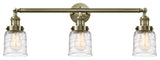 Small Bell 3 Light Bath Vanity Light, Antique Brass, Deco Swirl