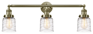 Small Bell 3 Light Bath Vanity Light, Antique Brass, Deco Swirl