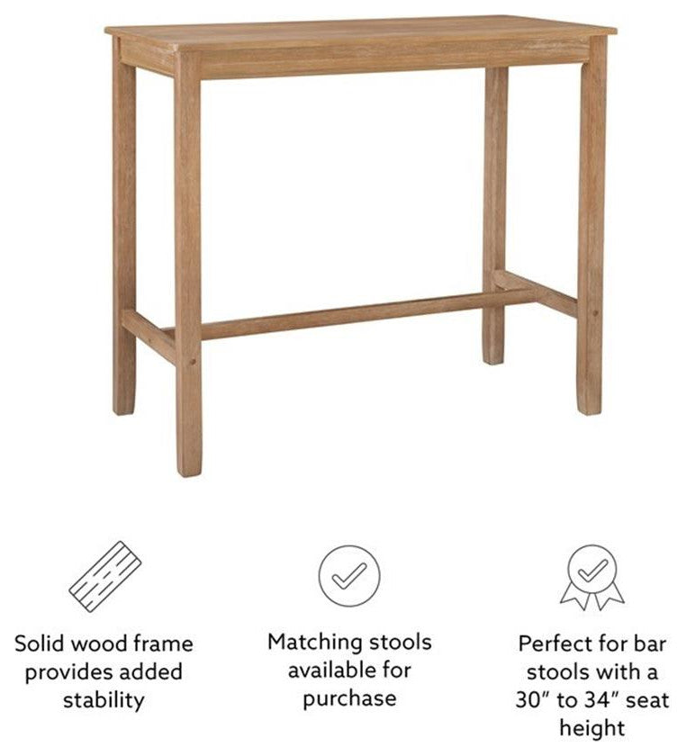 Linon Claridge Wood Bar Height Pub Table in Distressed Brown Finish