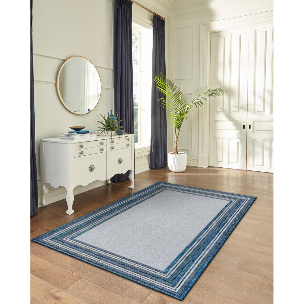 Carmel Multi Border Indoor/Outdoor Rug, Navy, 4'10"x7'6"