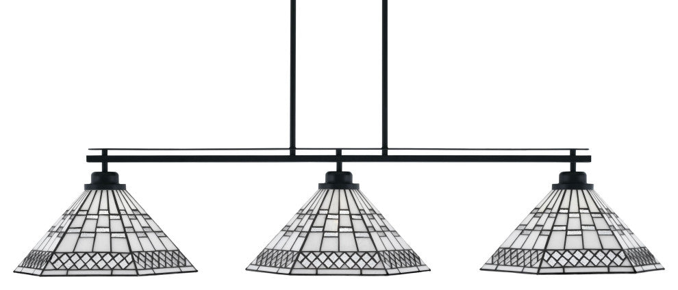Odyssey 3-Light Island Light With Round Fitter, 16" Pewter Art Glass