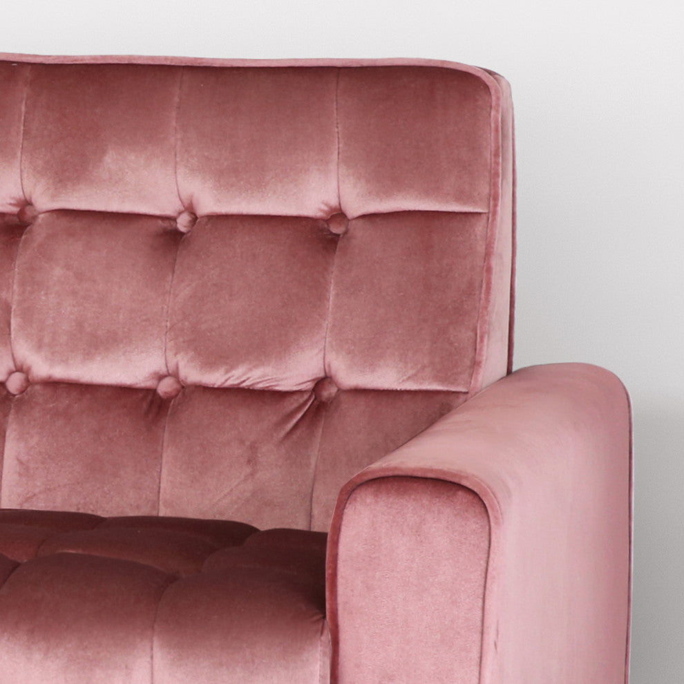 Aubrie Tufted Velvet Loveseat With Gold Tipped Tapered Legs, Blush, Gold Finish