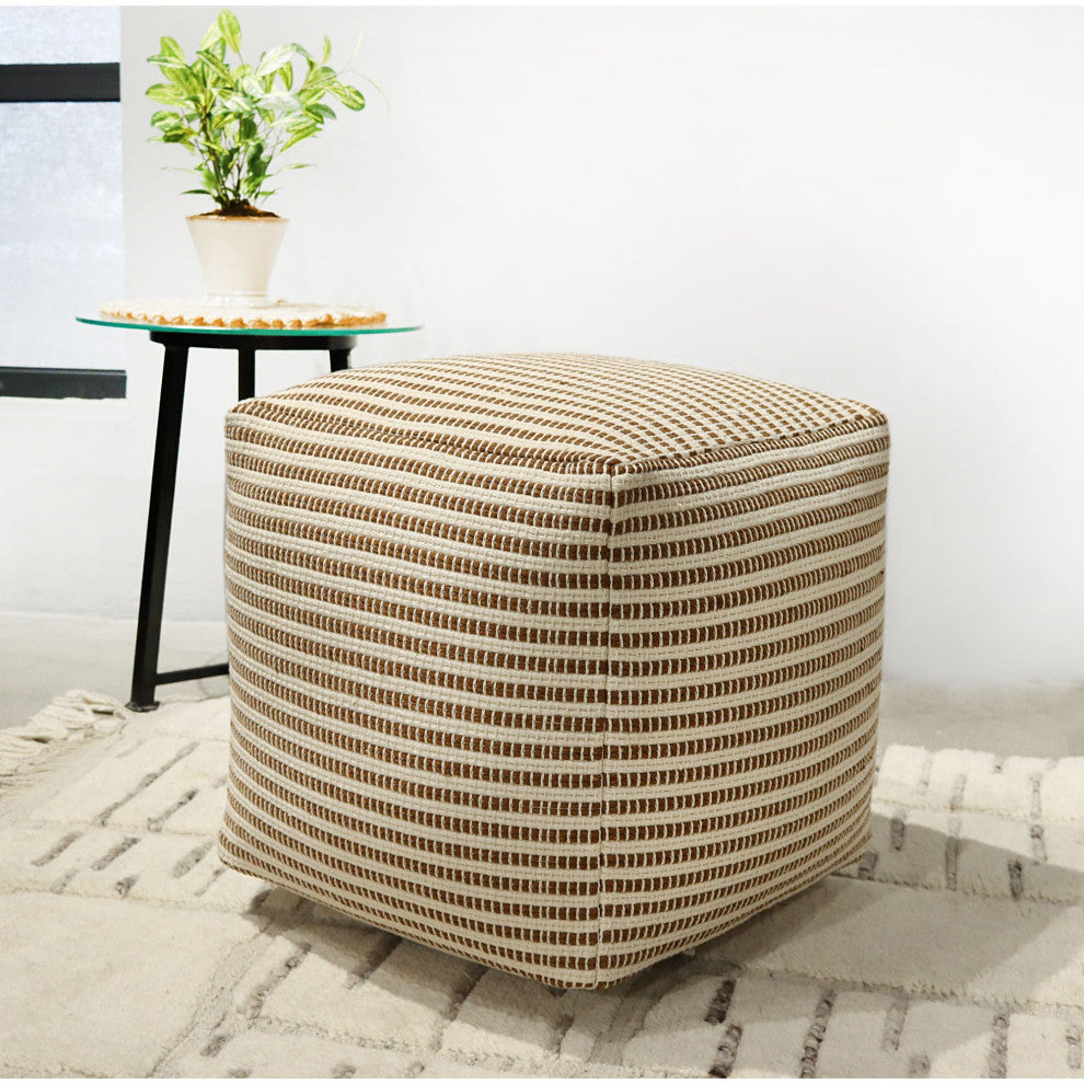 White Hand-woven Lodo Pouf, 18" Cube