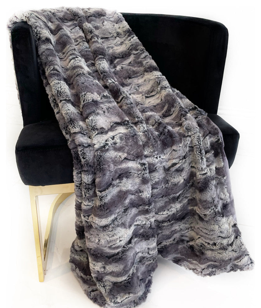 Metal Wild Rabbit Faux Fur Luxury Throw Blanket, Blanket 70Lx90W Twin