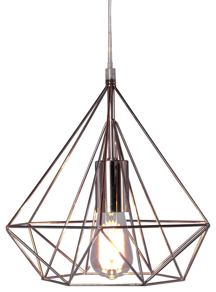 10" Diamond Cage Metal Pendant, Polished Nickel