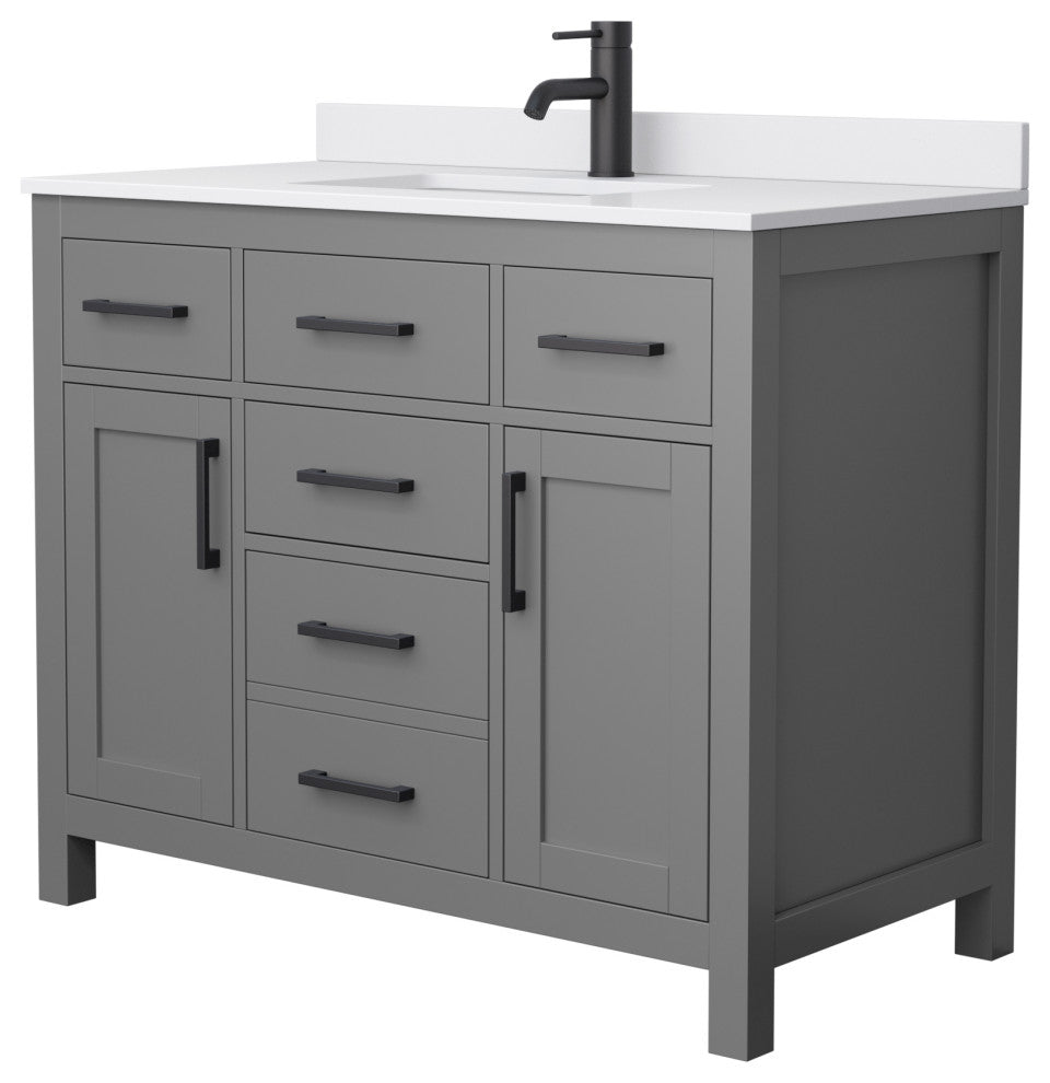 42" Single Bath Vanity Dark Gray, White Cult.Marble Countertop, Sink, Black Trim