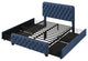 Metal Platform Bed with Headboard, Upholstered and 4-Drawer, Blue, 78.7" X 58.3"