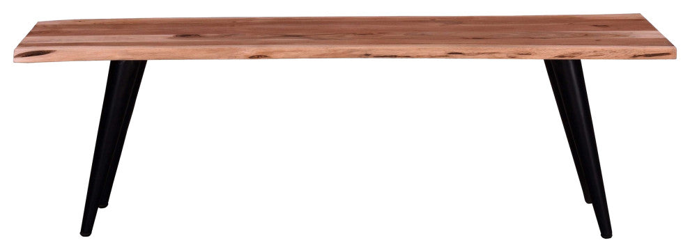 Benzara BM286508 Dining Bench, Live Edge Acacia Wood, Light Oak Brown, Black