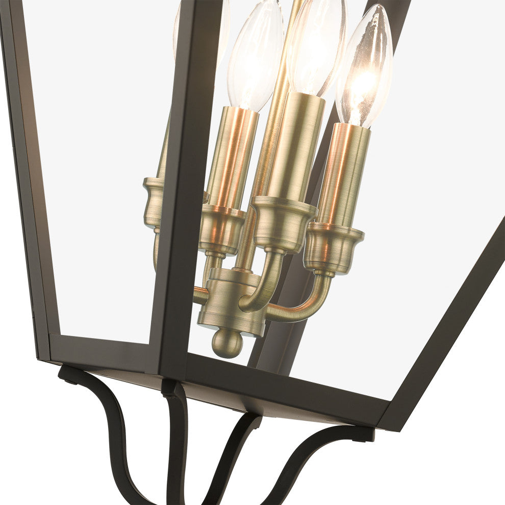 4 Light Bronze Outdoor Extra Large Pendant Lantern, Antique Brass