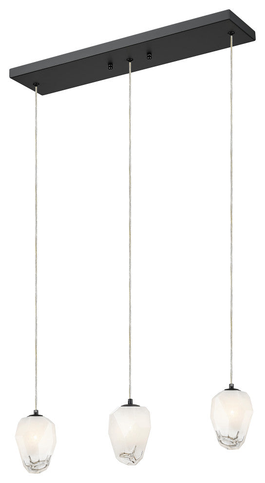 L20'' Black Frame Island Light With White Glass Hanging Pendants