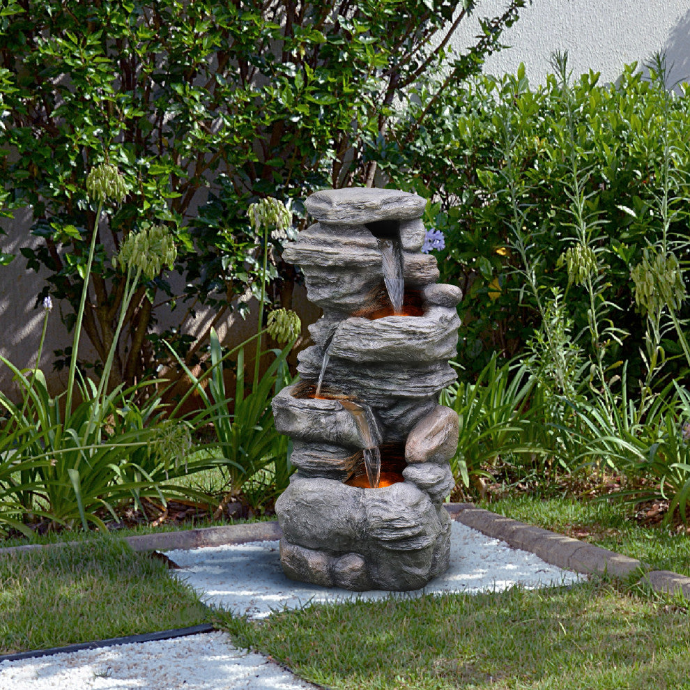 40" 3 Tier Rock Water Fountain with LED Light