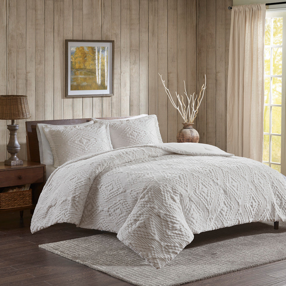 Woolrich Teton Plush Embroidered 3-Piece Coverlet Mini Set, Ivory