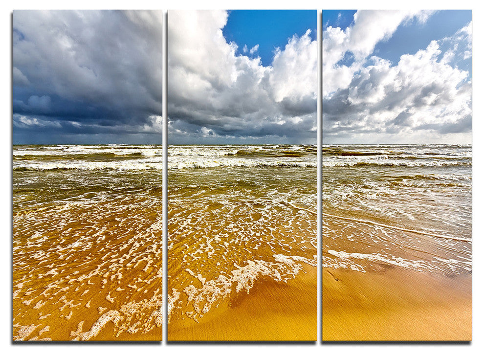 "Stormy Summer Sea With White Clouds" Metal Wall Art, 3 Panels, 36"x28"