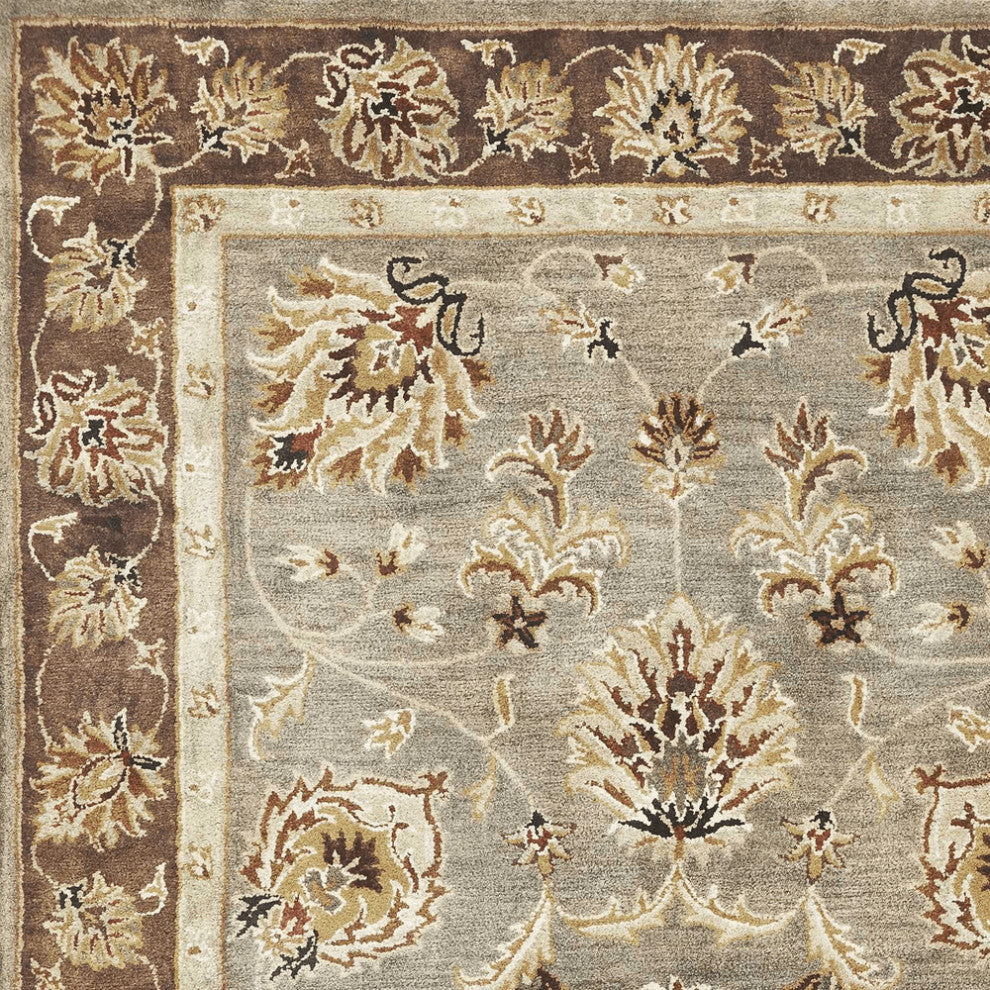 5' X 8' Grey Or Mocha  Floral Bordered Wool Indoor Area Rug
