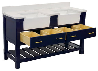 Charlotte 60" Bathroom Vanity, Royal Blue, Quartz, Double