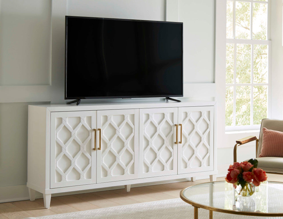 Modern Wood 80" Console With With doors, TV Stand, Fully Assembled, White
