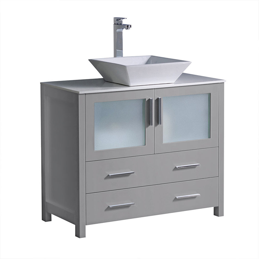 Torino 36" Gray Modern Bathroom Cabinet With Vessel Sink