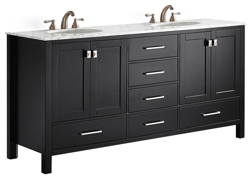 Gela 72" Vanity in Espresso with Carrara White Marble Countertop Without Mirror